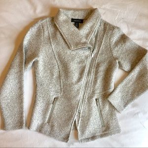 Halogen marled light gray, moto-style knit jacket